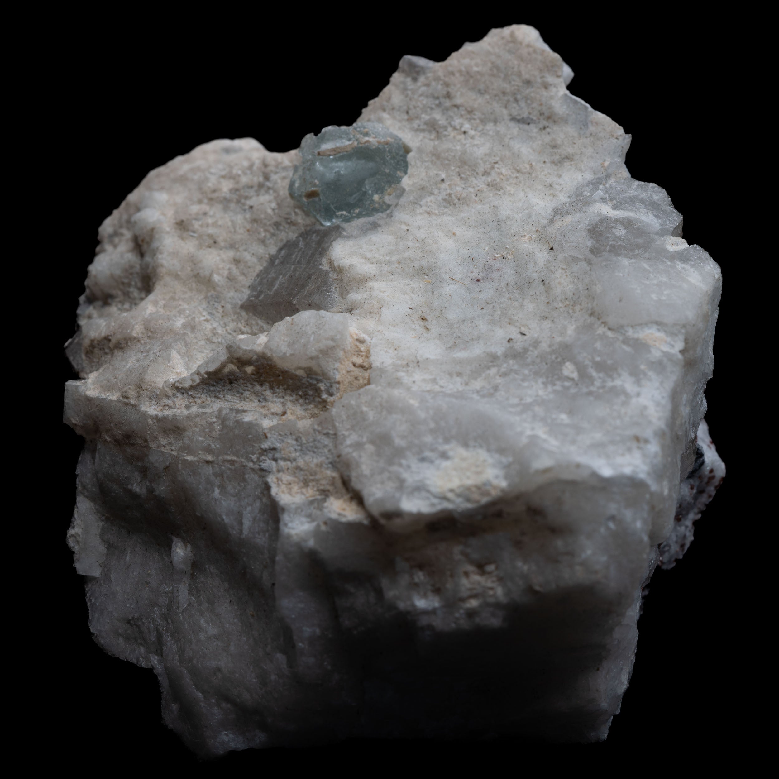 Aquamarine Shard in Albite with Smoky-Quartz Remnant & Garnet Flecks