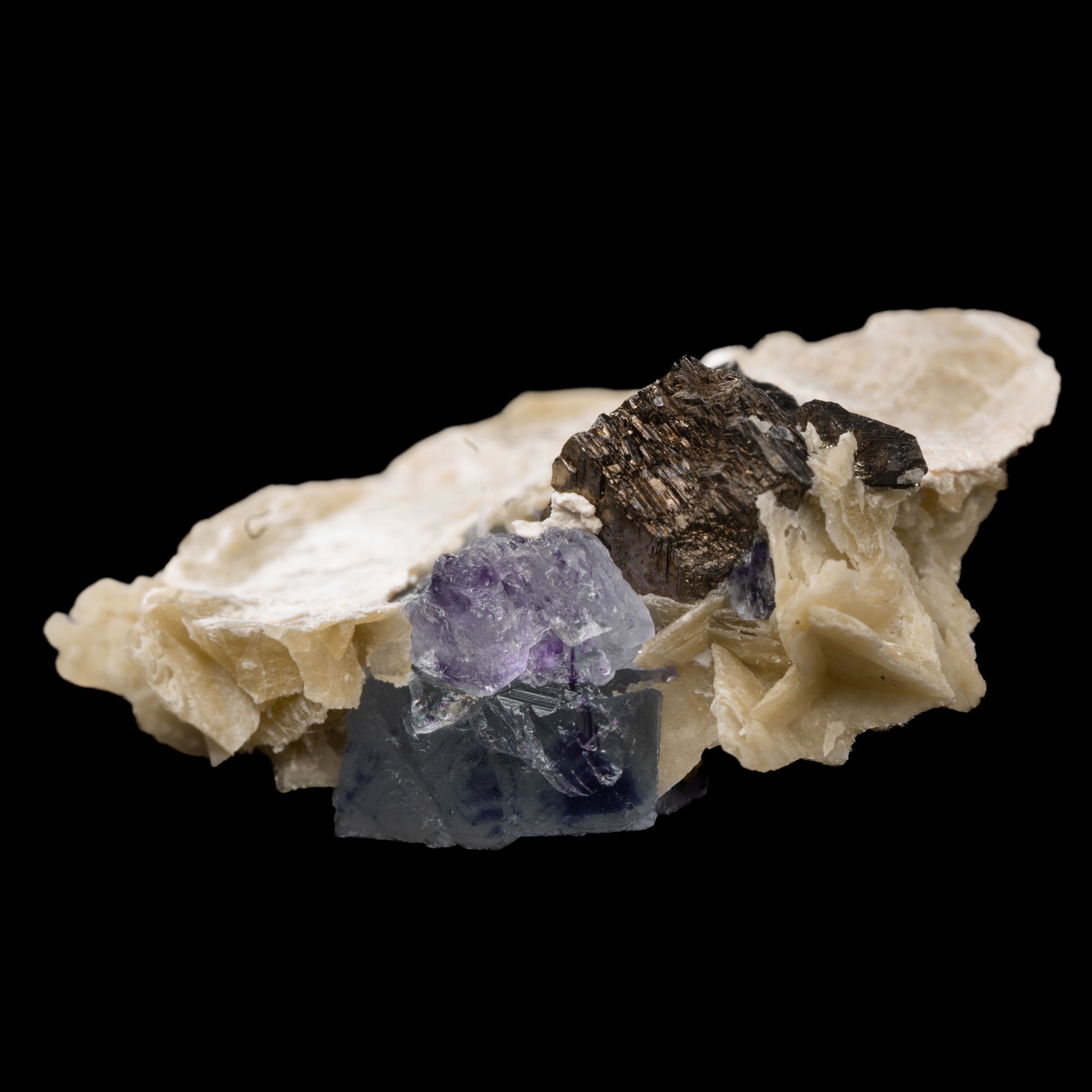 Blue-Lavender Fluorite on Barite “Desert Rose” with 7g