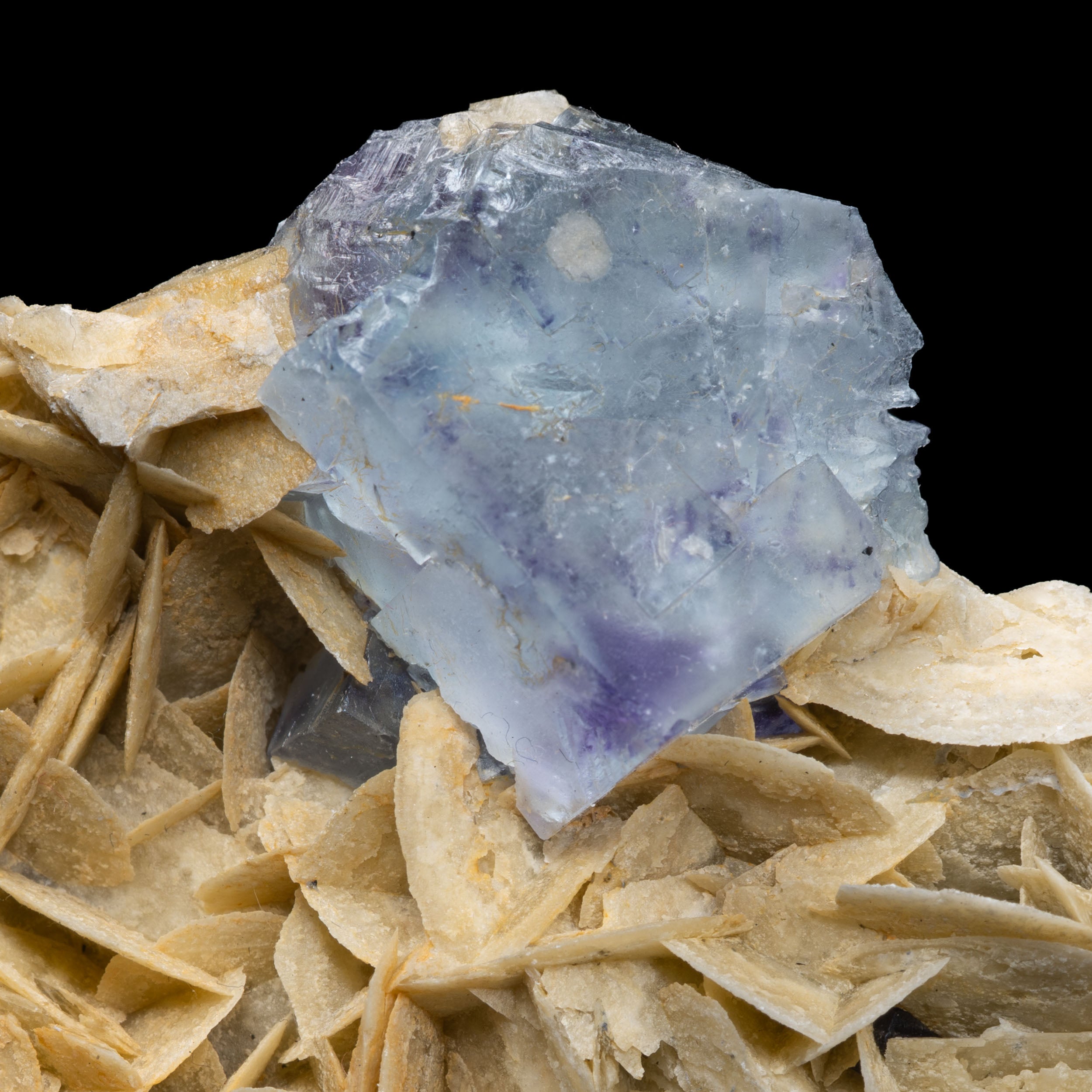 Blue-Lavender Fluorite on Barite “Desert Rose” with Galena Skirt 64g