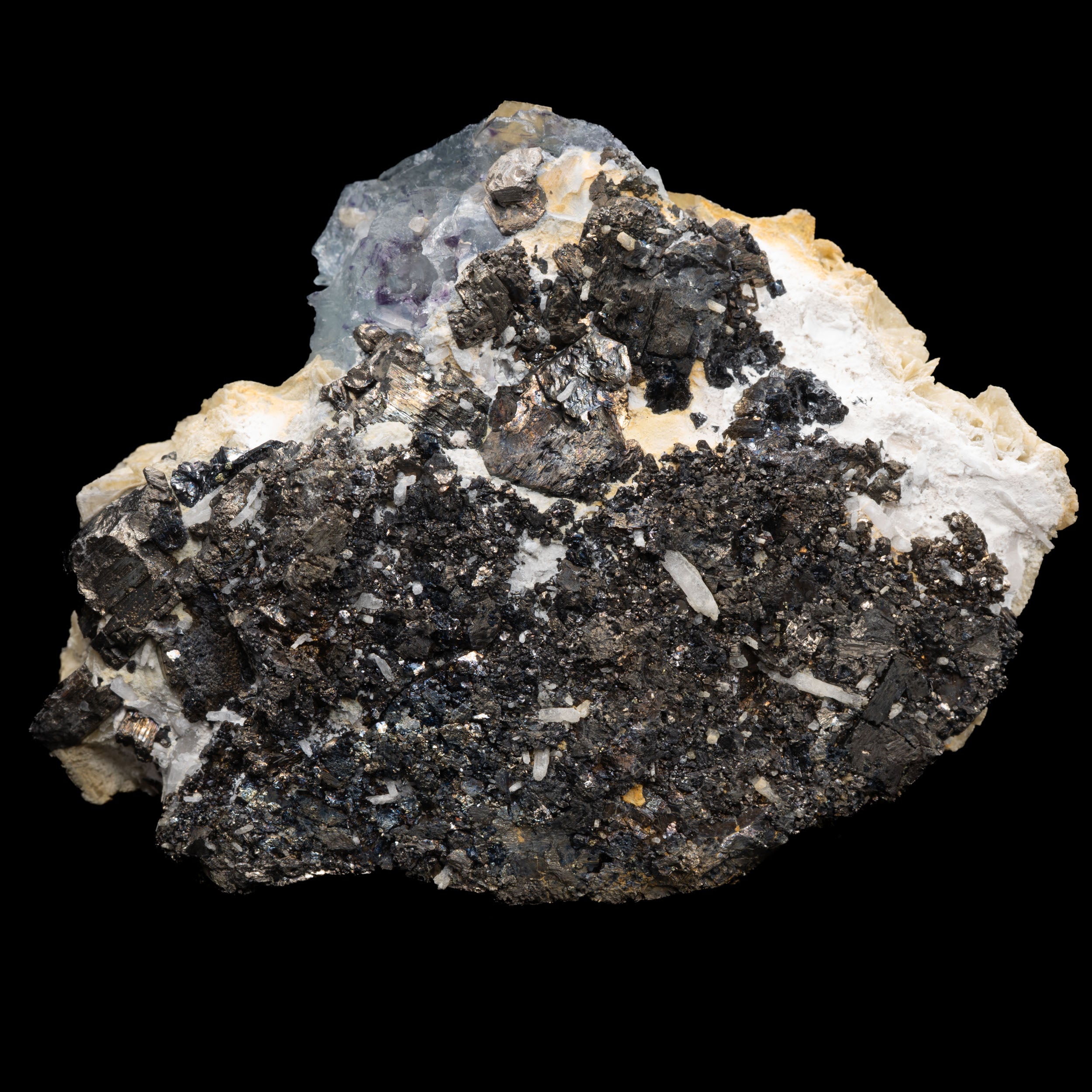 Blue-Lavender Fluorite on Barite “Desert Rose” with Galena Skirt 64g