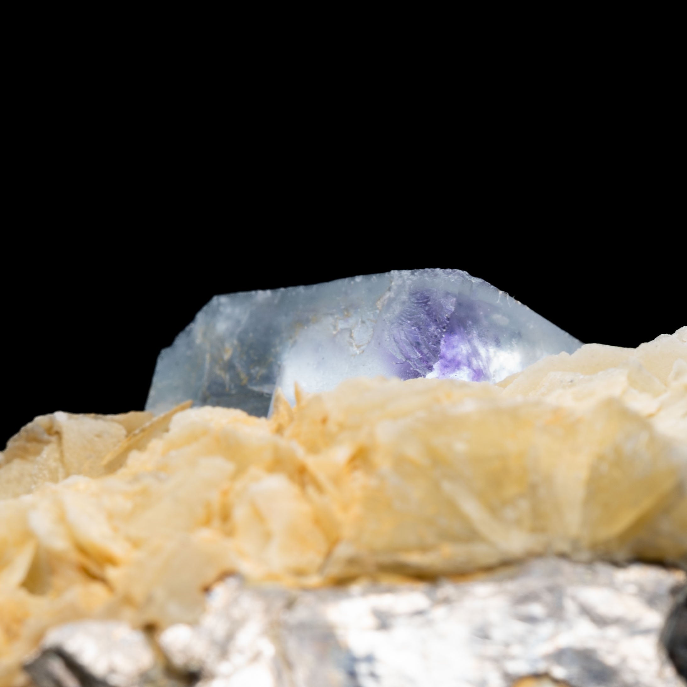 Blue-Lavender Fluorite on Barite “Desert Rose” with Galena Skirt 64g