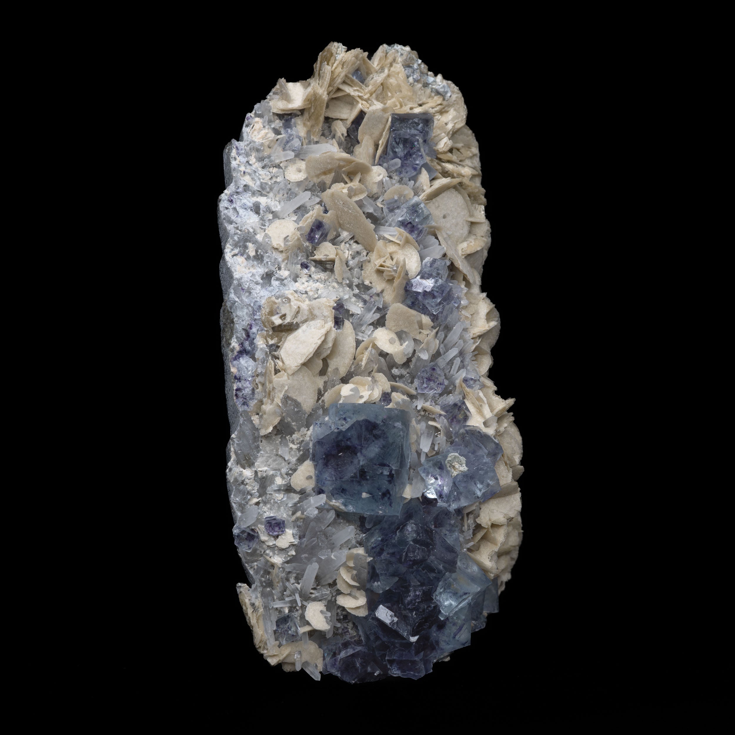 Blue Fluorite + Calcite Rosette & Quartz Cluster