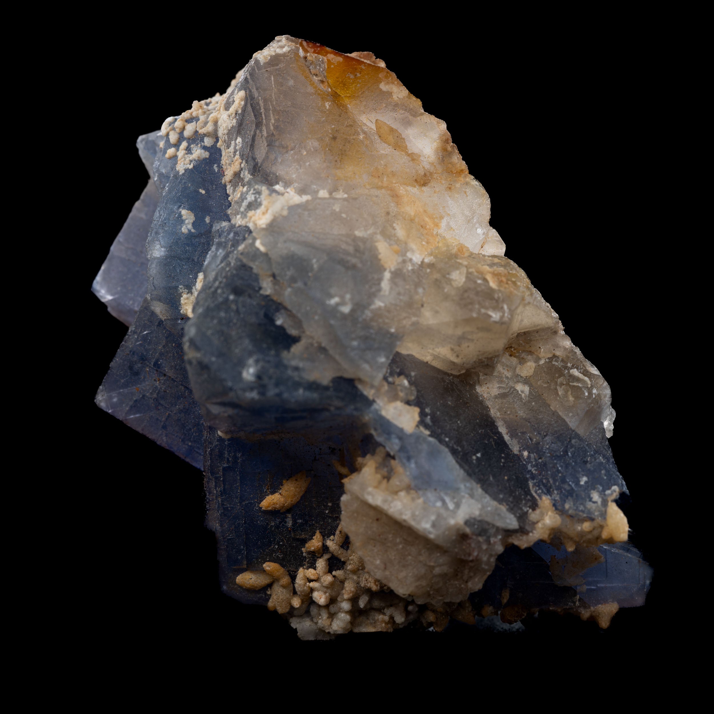 Indigo Fluorite + Dogtooth Calcite & Drusy Quartz Cluster