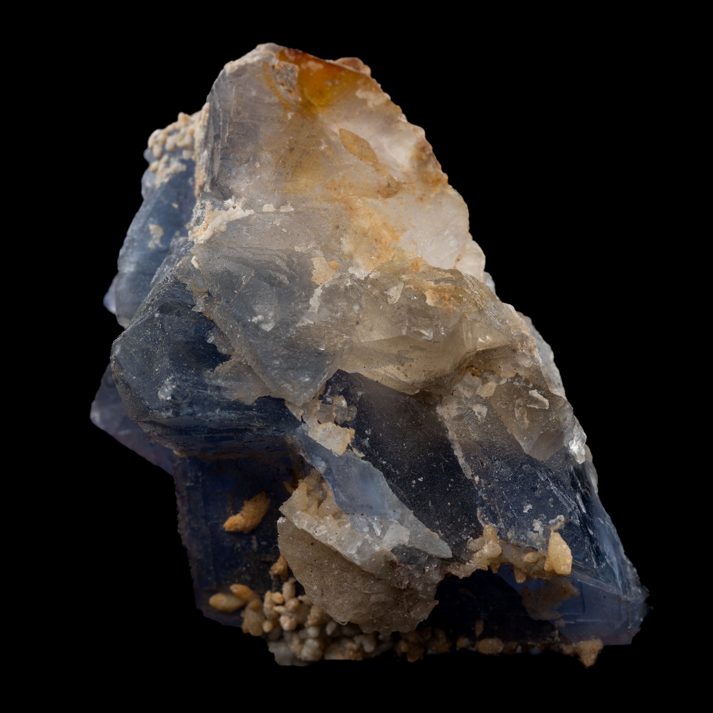 Indigo Fluorite + Dogtooth Calcite & Drusy Quartz Cluster