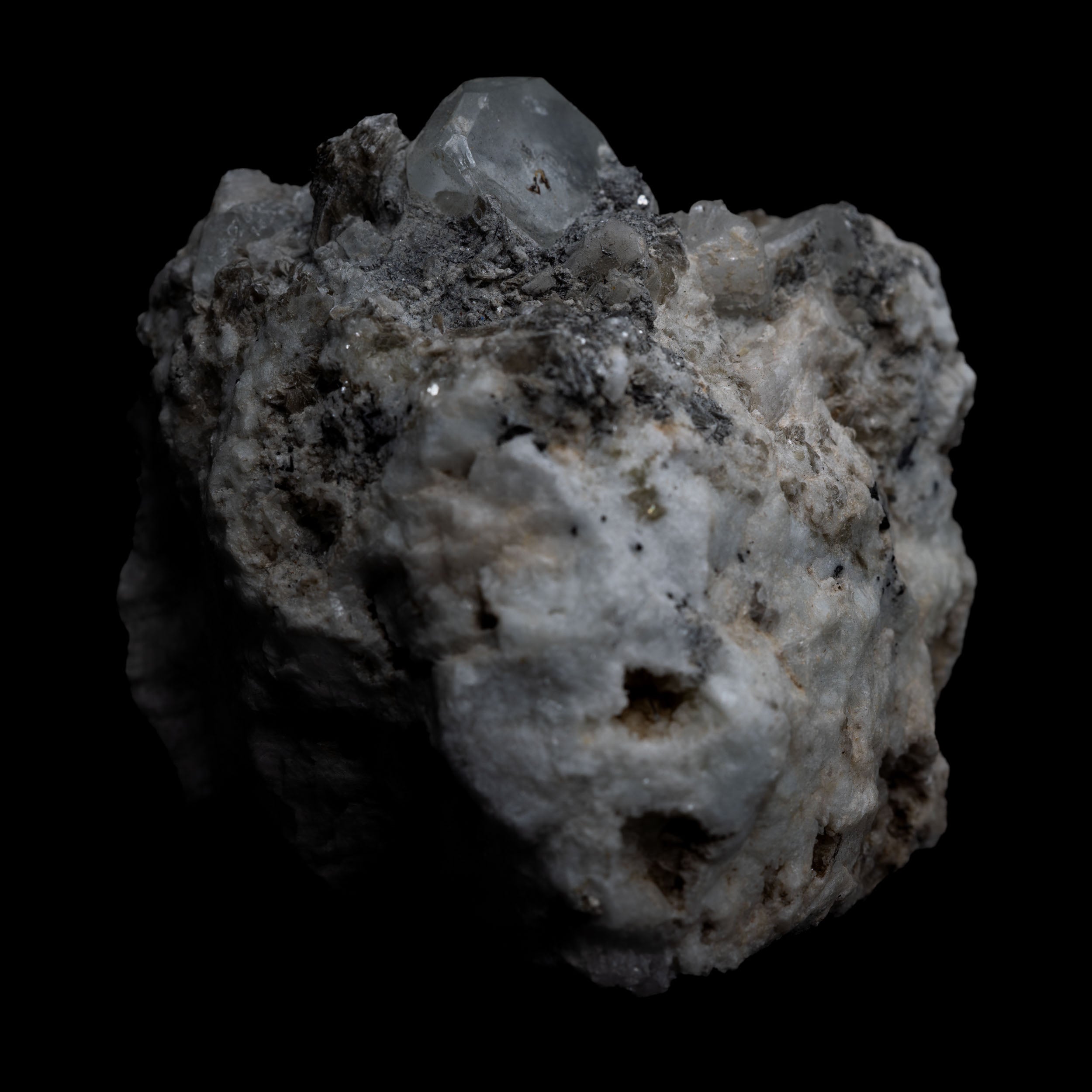 Pale-Blue Topaz on Quartz–Albite & Schorl Matrix – 330 g, Shigar Valley