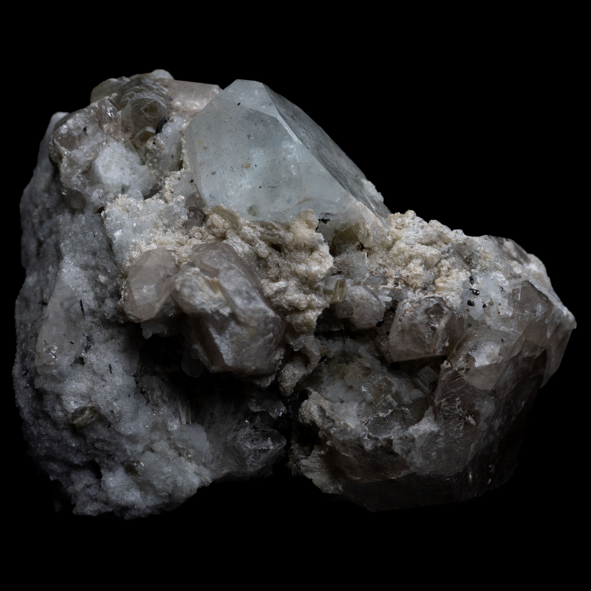Pale-Blue Topaz with Smoky Quartz & Albite Matrix – 232 g, Shigar Valley