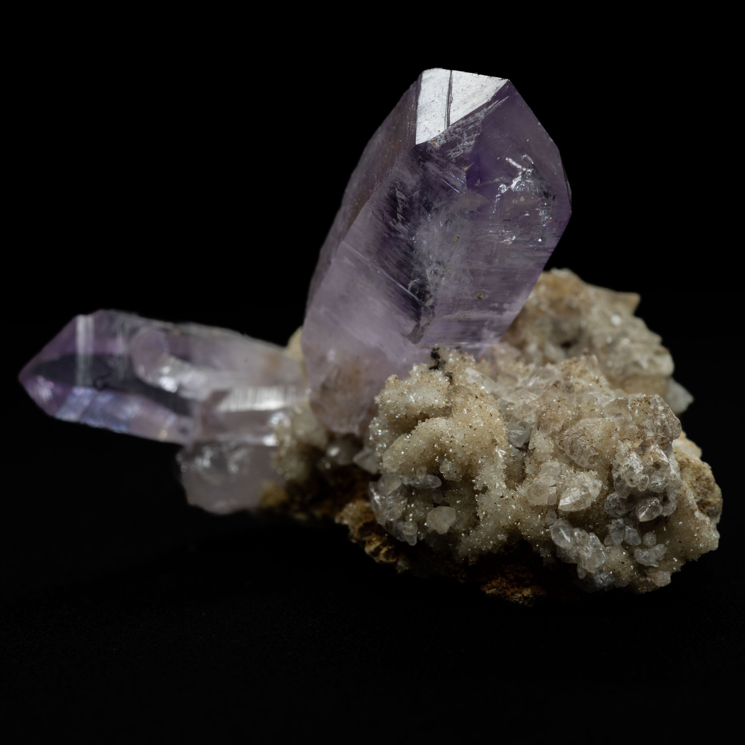 Pastel-Lilac Vera Cruz Amethyst Twins on Druzy Calcite, 18 g