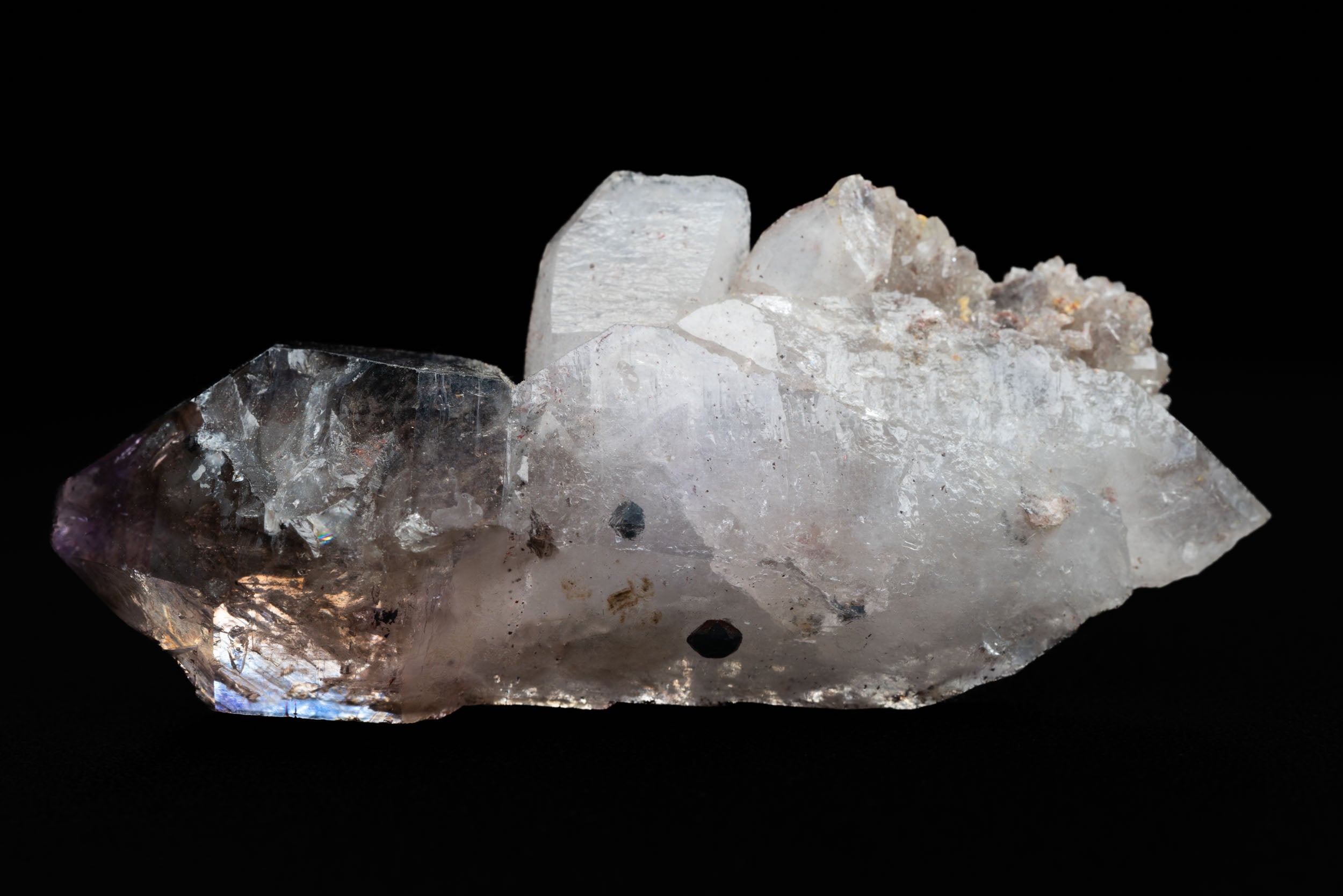 Smoky-Amethyst Sceptre with Hematite “Pepper” & Drusy Side-Car – Brandberg Namibia