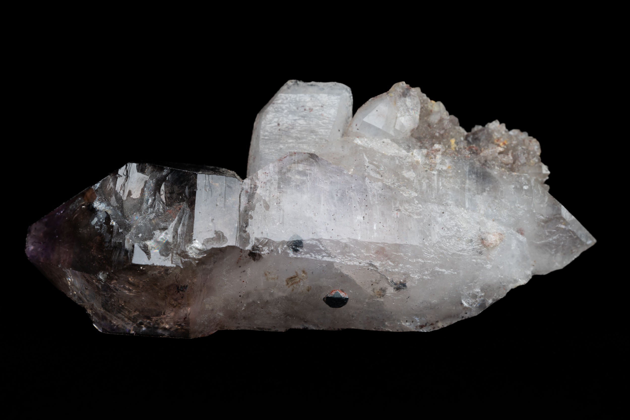 Smoky-Amethyst Sceptre with Hematite “Pepper” & Drusy Side-Car – Brandberg Namibia