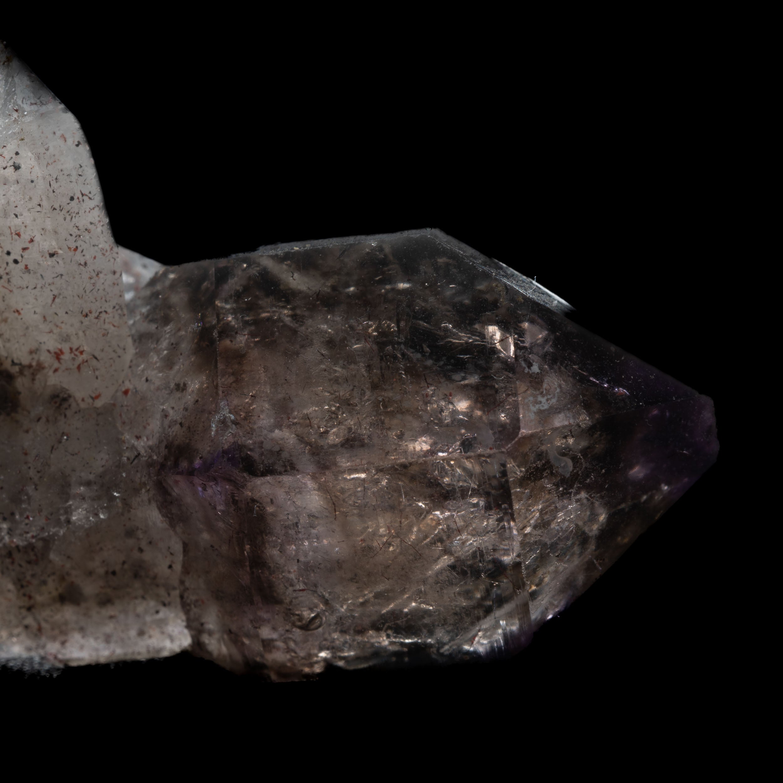Smoky-Amethyst Sceptre with Hematite “Pepper” & Drusy Side-Car – Brandberg Namibia
