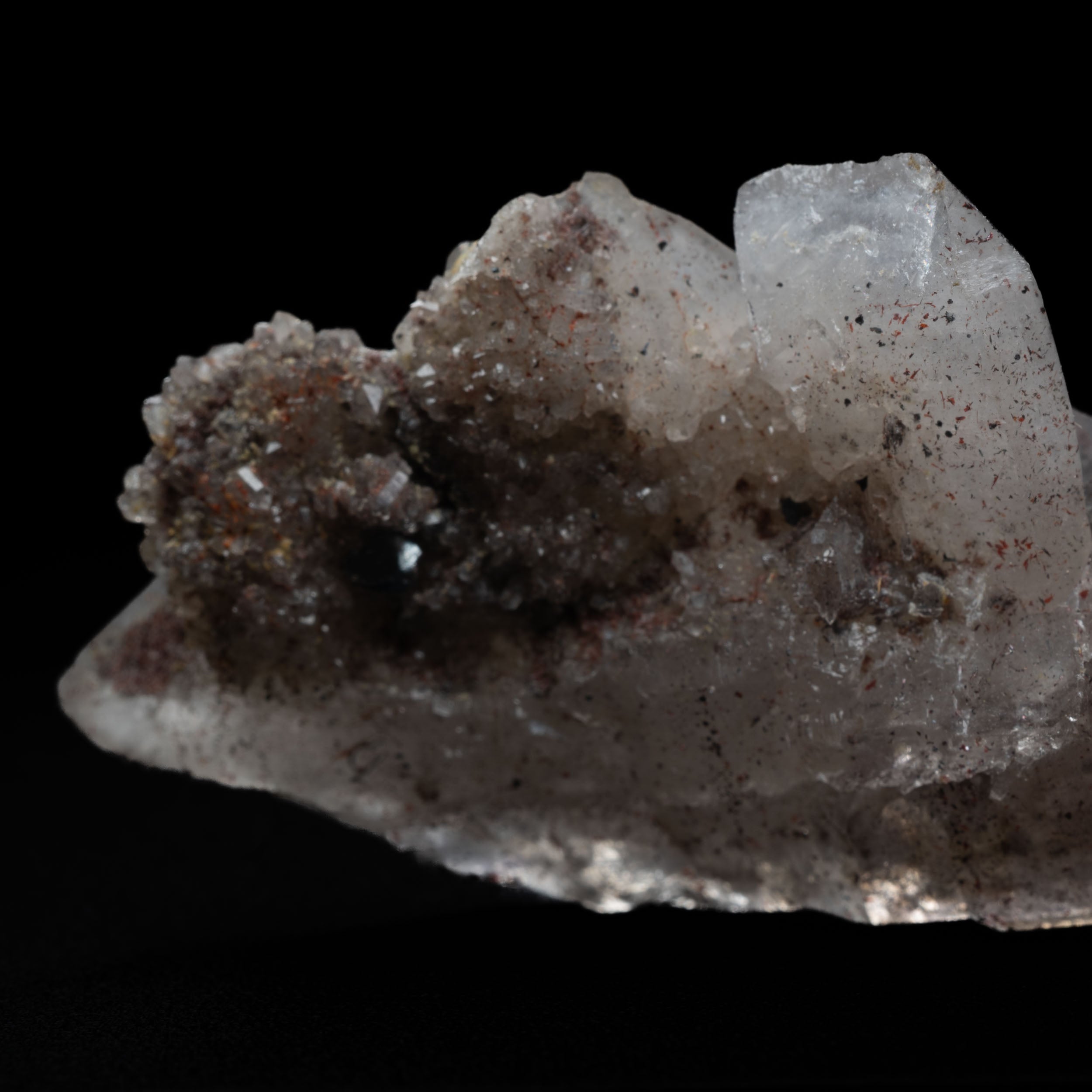 Smoky-Amethyst Sceptre with Hematite “Pepper” & Drusy Side-Car – Brandberg Namibia