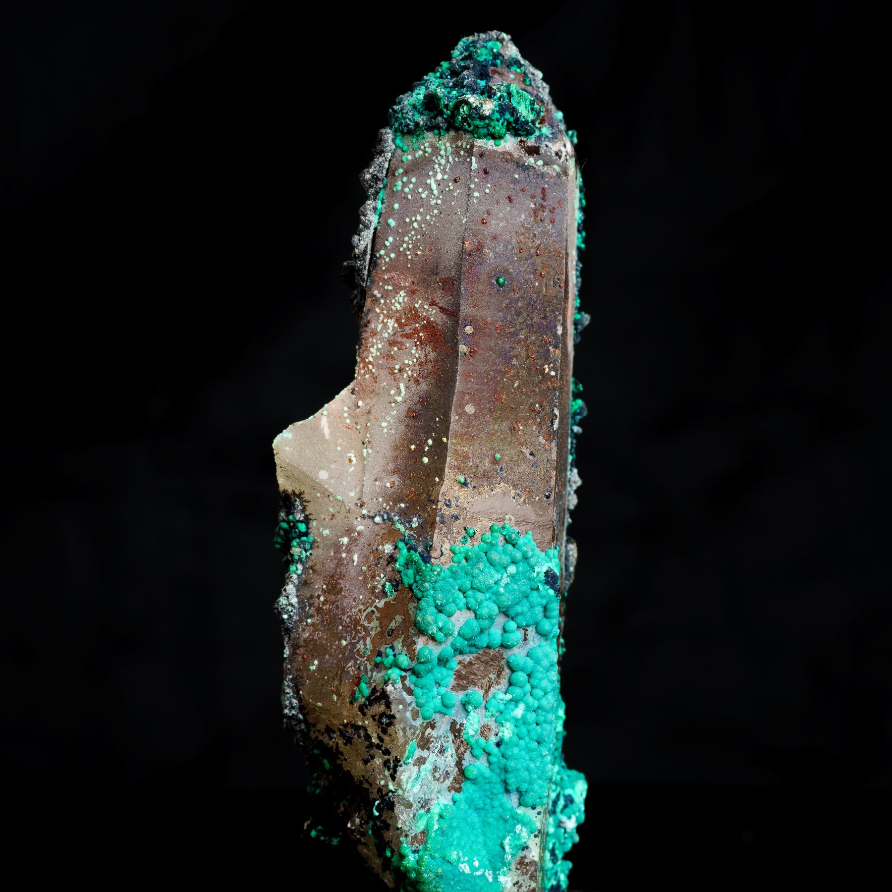 Tentadora - Crisocola Malaquita & Limonita sobre Cuarzo Ahumado 81g