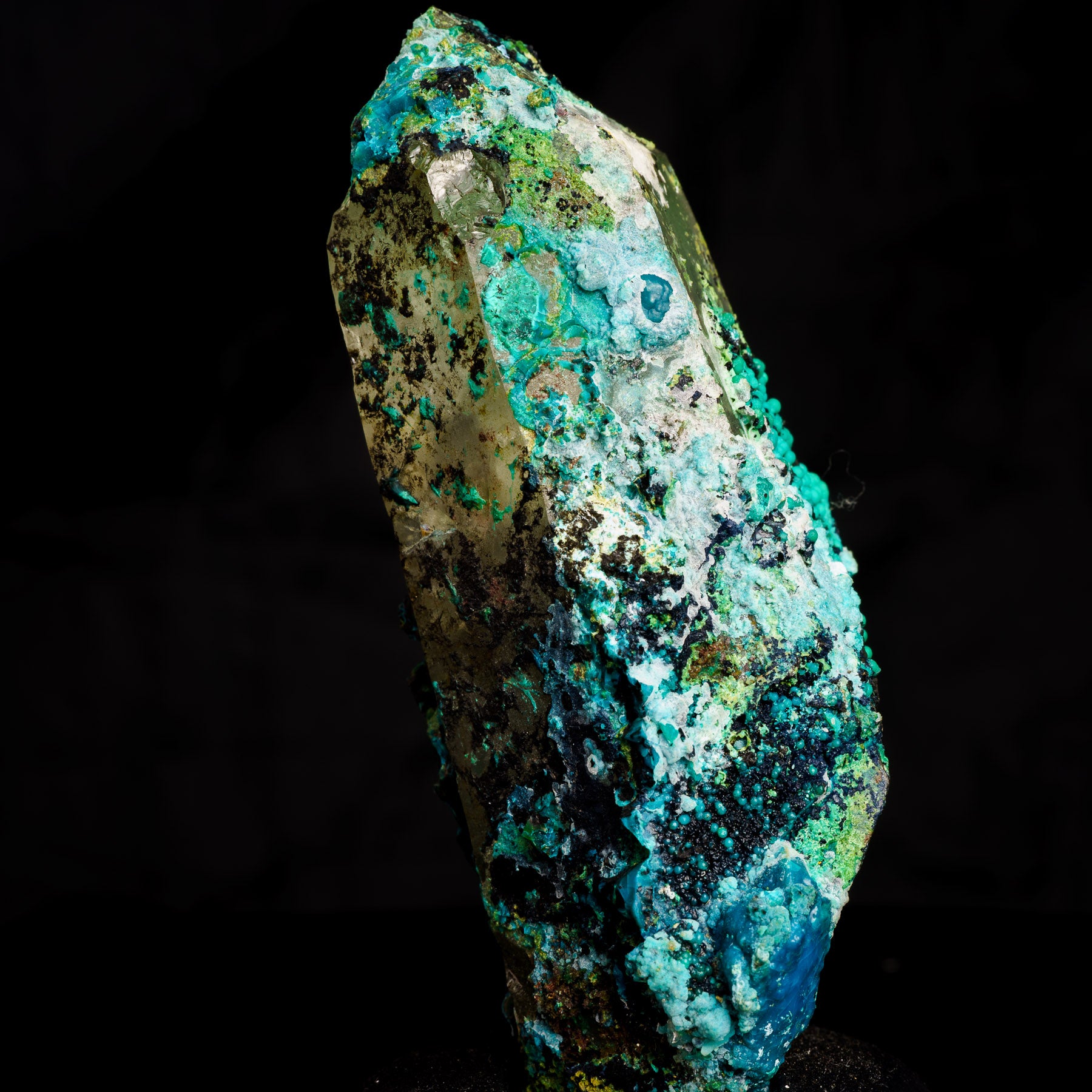 Chrysocolla Malachite & Limonite on Smoky Quartz - Tentadora 142g