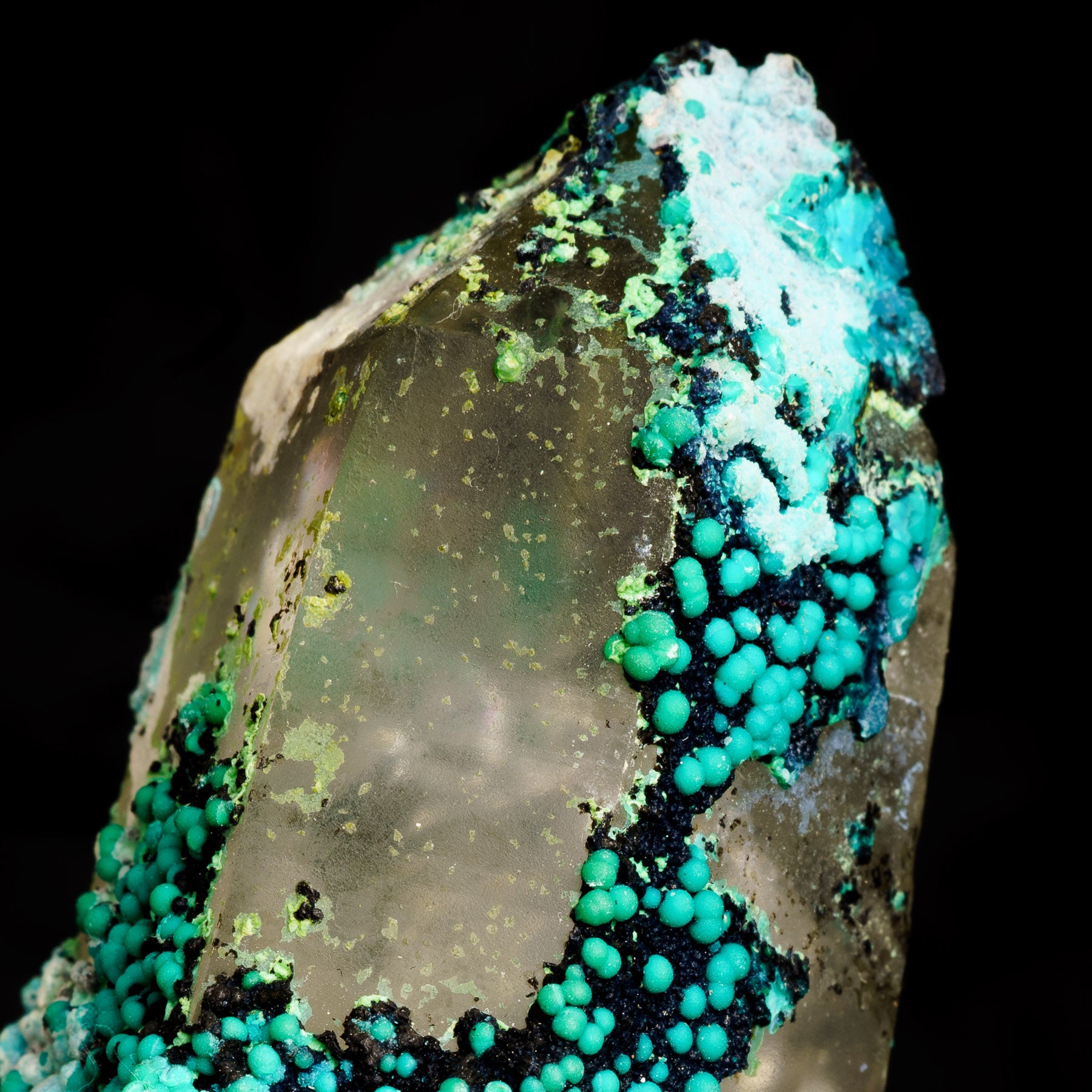 Chrysocolla Malachite & Limonite on Smoky Quartz - Tentadora 142g