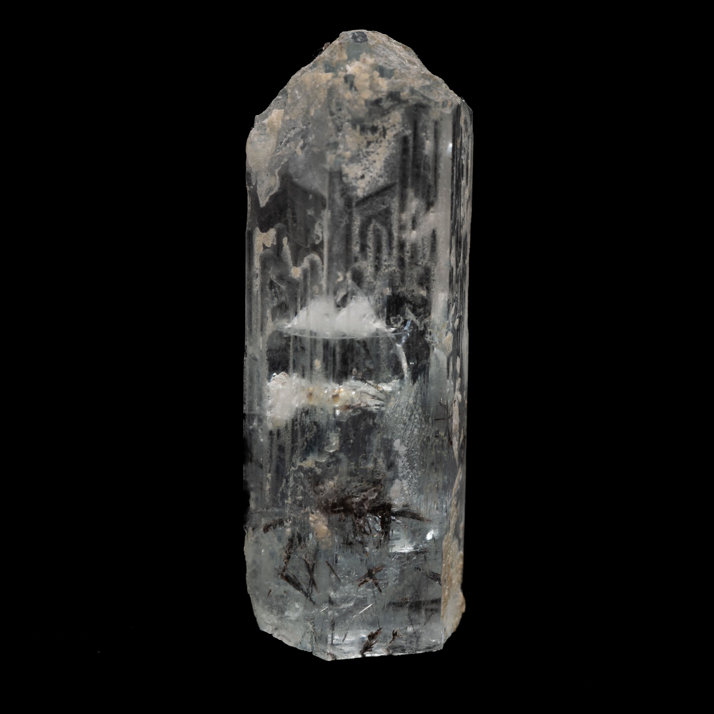 Aquamarine Crystal with Schorl Tourmaline Inclusions 96.4CT