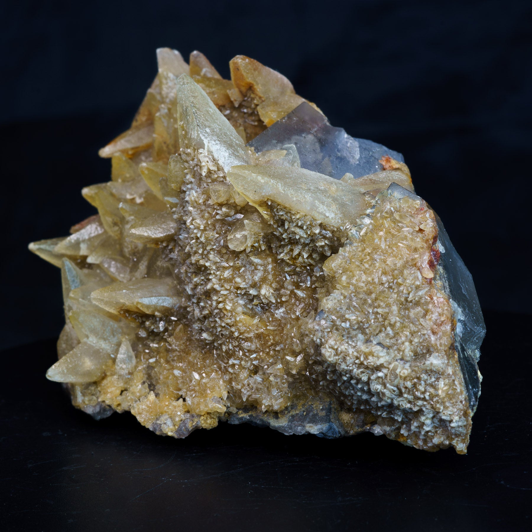 Grey Phantom Fluorite with Yellow Dogtooth Calcite 239g