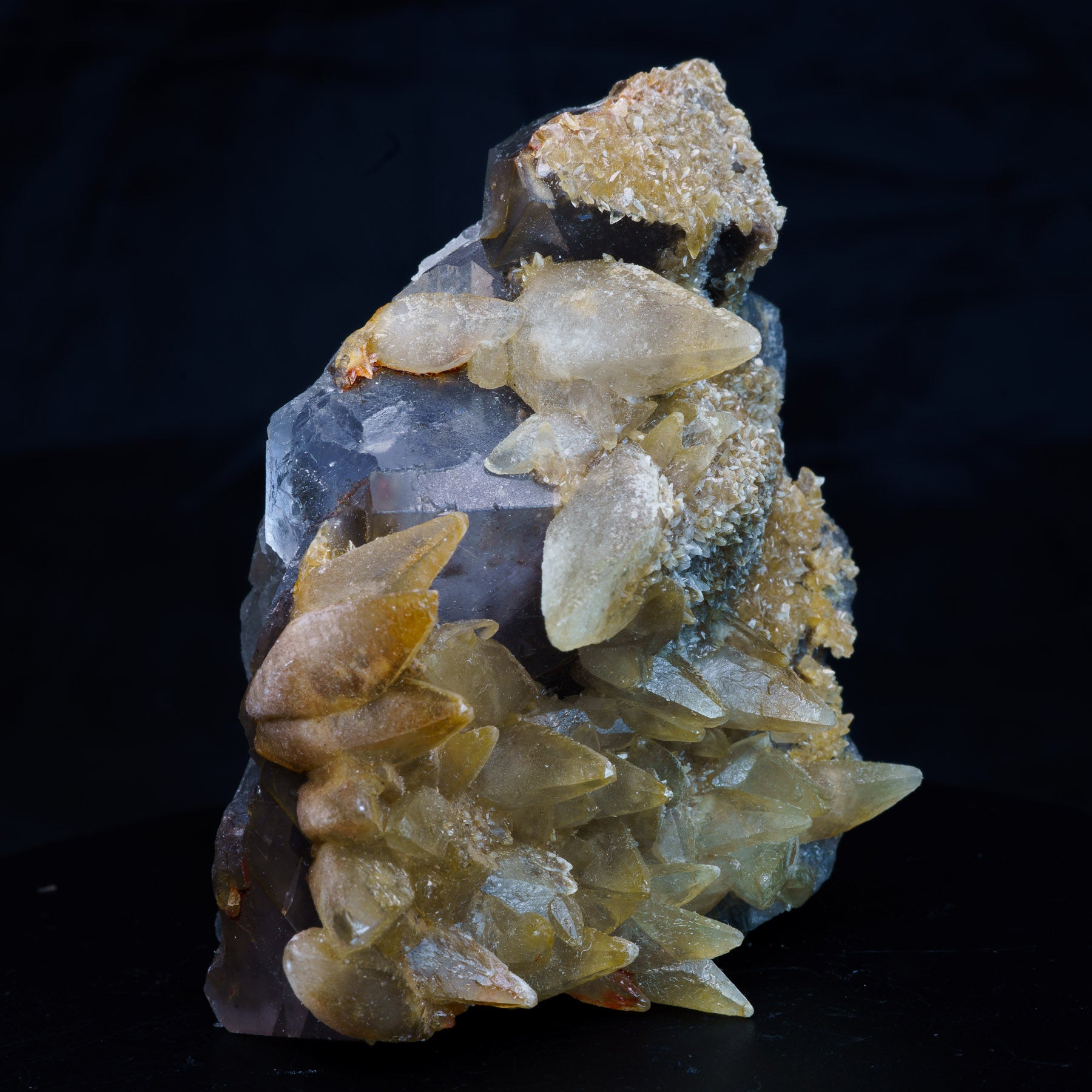 Grey Phantom Fluorite with Yellow Dogtooth Calcite 239g