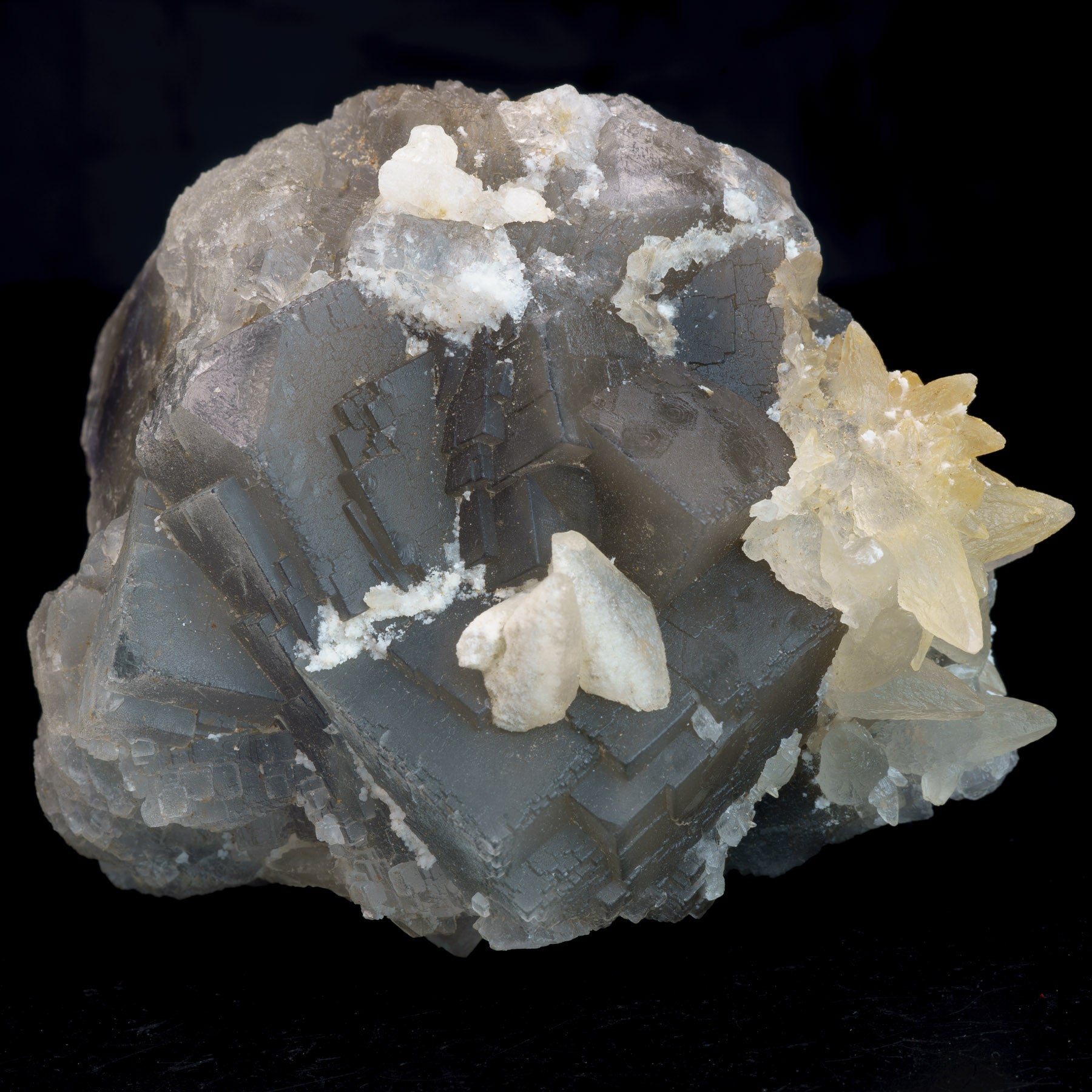 Grey Cubic Phantom Fluorite with Dogtooth Calcite 300g