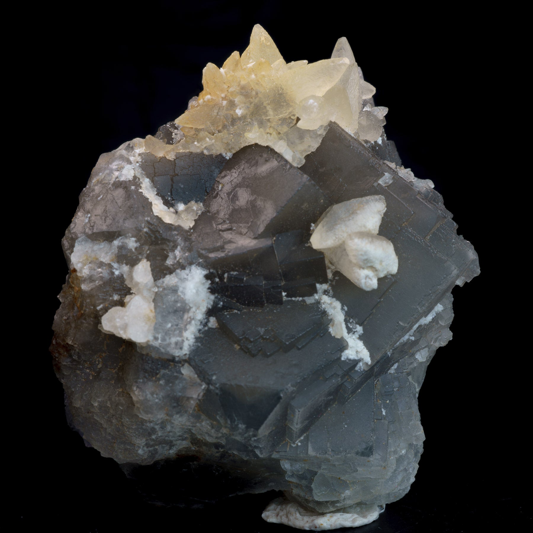 Grey Cubic Phantom Fluorite with Dogtooth Calcite 300g