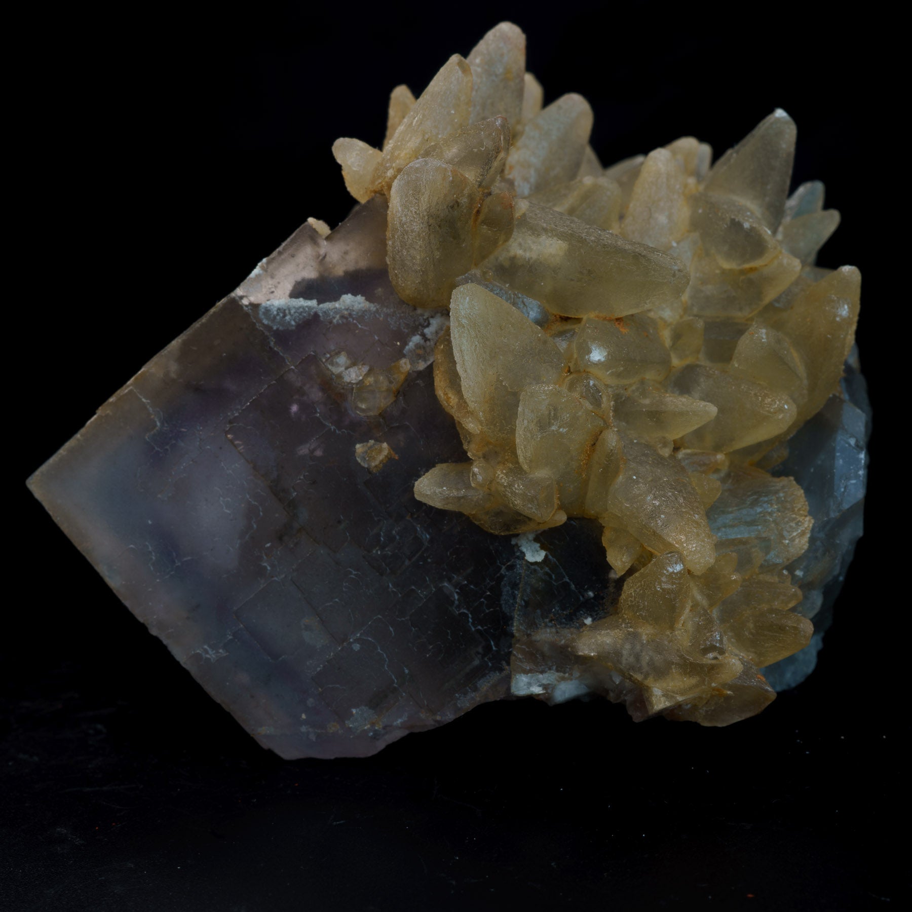 Grey Purple Phantom Fluorite with Honey Dogtooth Calcite 318g