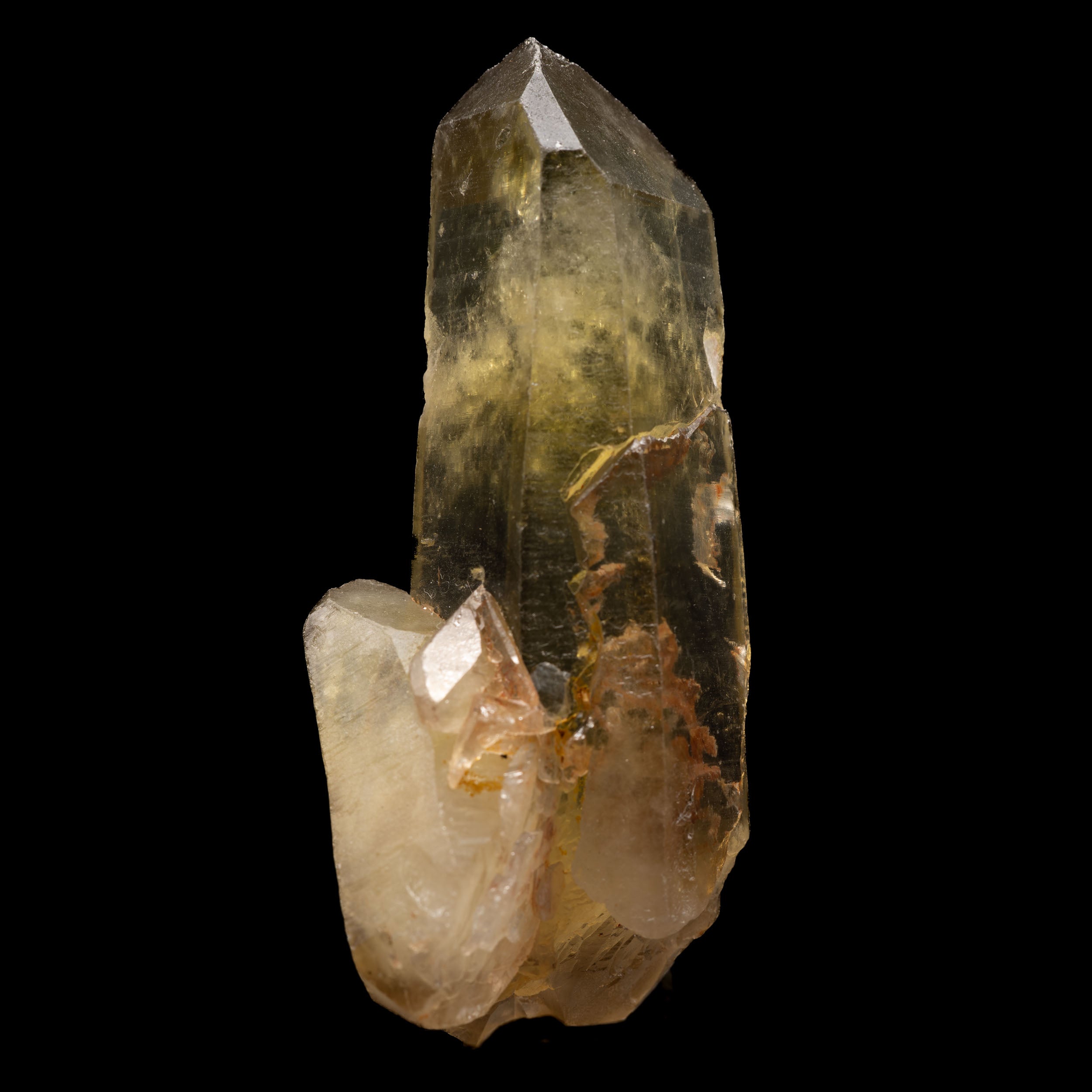 This exquisite Citrine Cluster from Mandrosonoro, Madagascar, is remarkable for its radiant yellow hue and exquisite clarity. Featuring one main point topped with a smaller bridge point at the bottom, this piece has beautiful terminations on both sides that give off a unique, Lemurian-like effect, making this distinctive piece truly stand out.